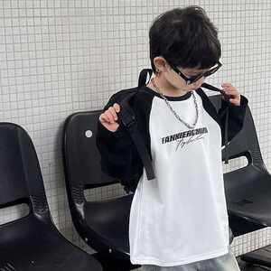 
Children's German velvet long-sleeved T-shirt autumn and winter new raglan sleeve letter bottoming shirt boys' fashionable casual versatile t-shirt