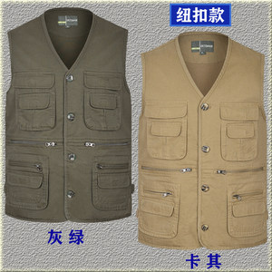 
Middle-aged and elderly daddy spring and autumn cotton vest men multi-pocket outdoor fishing button vest large size loose knitted summer