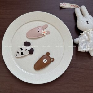 
Little Ran Cute Cartoon Animal Hair Clip PU Leather Clip Girls Children's Hair Accessories Broken Hair Clip