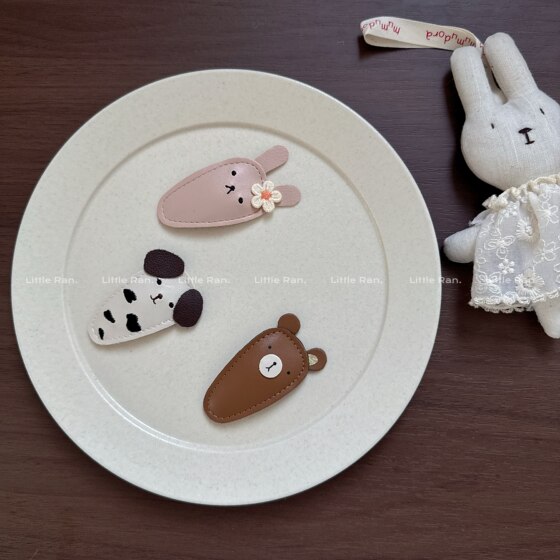 
Little Ran Cute Cartoon Animal Hair Clip PU Leather Clip Girls Children's Hair Accessories Broken Hair Clip