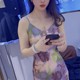 2025 summer internet celebrity new fashionable suspender dress feminine sexy feminine print slim fit mid-length skirt