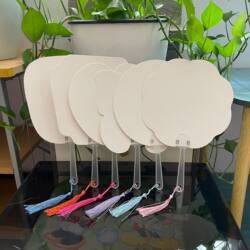 Blank Round Fan DIY Hand-Painted with Colors, Round White Card Fan for Children's Painting Activities, Paper Fan with Tassel