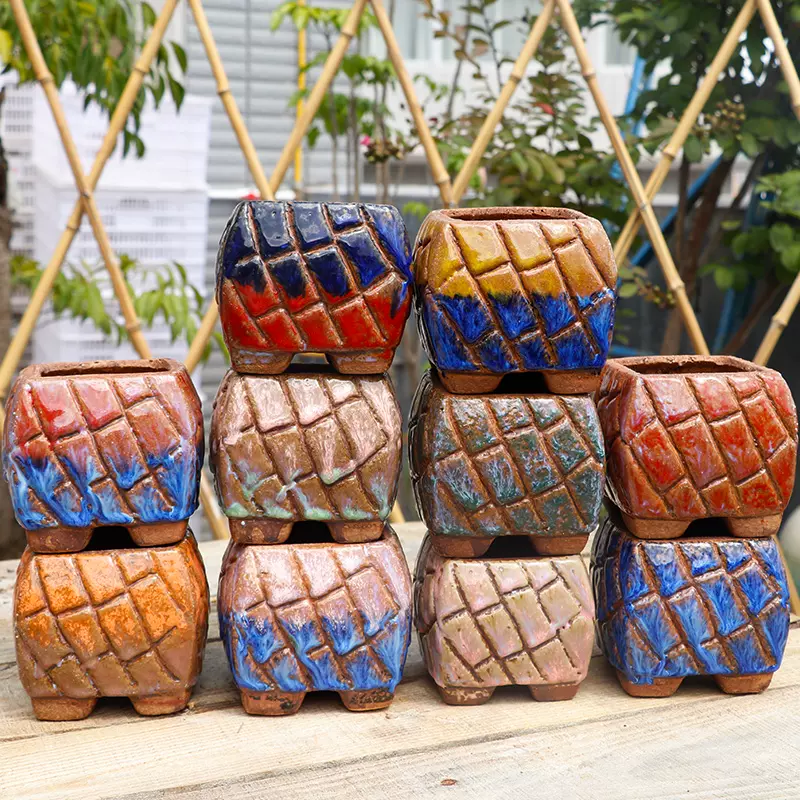 若兰坊麦饭石花盆透气花盆方形盆多肉粗陶