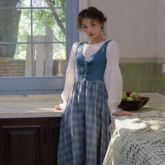 Zhenmeng Village Zhuang Sen and Mu Bai Literature and Art Retro Sen Women's Series, Reduced Age Girls, High Waist French Waist Waist Waist Waist Strap Skirt New