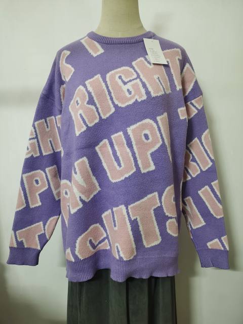 Thickened lazy style loose large board pullover round neck sweater retro personality jacquard graffiti sweater women