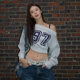 American retro digital printing shoulder long -sleeved sweater 2024 autumn and winter new hot girls are thin and versatile, oblique shoulder top