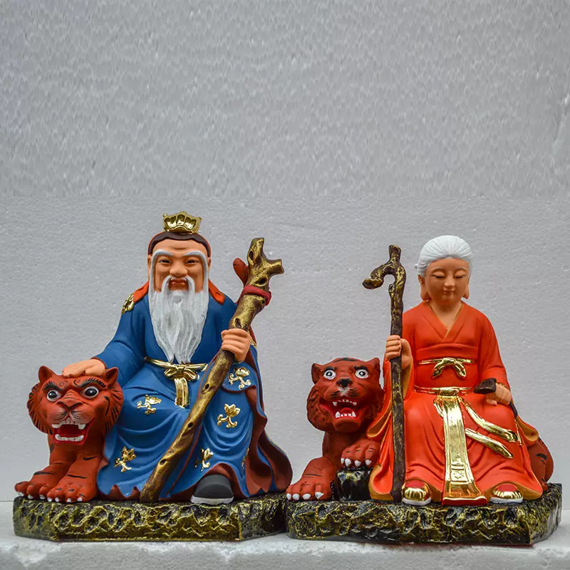 山神神像供奉家用土地山神爷山神奶骑虎居家寺庙摆件树脂佛像