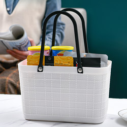 Linen Pattern Japanese-Style Small Basket Satchel Storage Basket Supermarket Shopping Basket Fashionable Environmentally Friendly Plastic Basket Shopping Basket