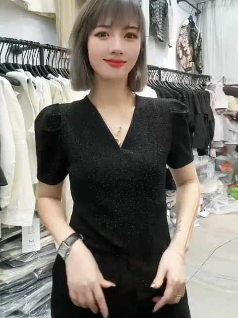 Women Summer Retro Spliced V Neck Loose Long Shirt