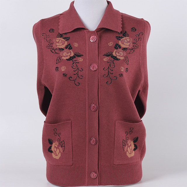 Elderly women's sweater women's 60 and 70 years old autumn and winter cardigan coat plus velvet lapel wool sweater top clothes