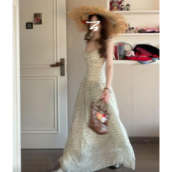 French-Style Beautiful Apricot Polka-Dot Spaghetti Strap Dress for Women, Early Summer 2026 New Unique and Chic Long Dress
