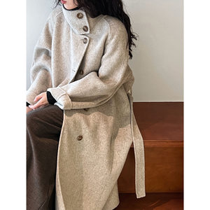 
Stand collar double-sided cashmere coat for women autumn and winter new Korean high-end temperament mid-length 70 wool woolen coat