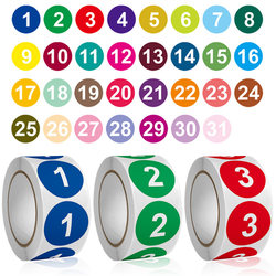 Roll-Packed Numbered Stickers 1 to 33 Sequential Round Self-Adhesive Non-Drying Adhesive Number Classification Labels 2.5cm