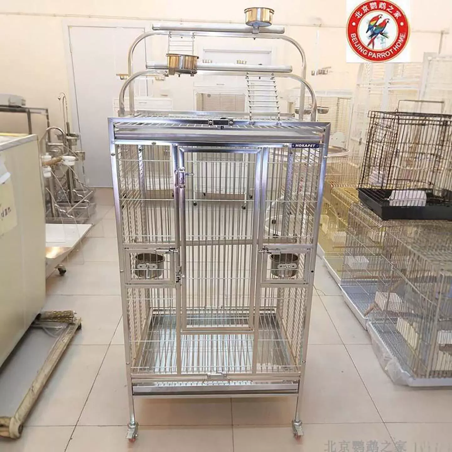 HOKAPET不鏽鋼大型鳥籠適用出口級灰鸚鵡豪華大號站架式