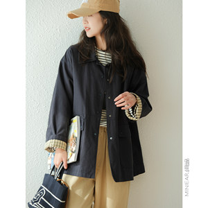 
Produced by Xiaoer, early spring cotton large pocket lapel windbreaker single row concealed mid-length commuter jacket for women