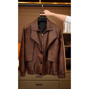 
New fake two-piece PU leather jacket for men slim and versatile handsome young man plus velvet thickened warm casual jacket