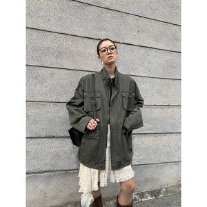 
Luobian [Unstoppable] Pure Cotton Heavy Working Loose Trendy Jacket Autumn Retro Military Green Jacket Top