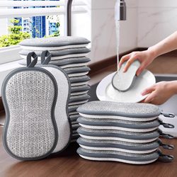 Rags Double-Sided Thickeneded Dishwashing Sponge Wipe Kitchen Dishwashing Artifact Pot Cleaning Cloth Non-Stick Oil Steel Wire Dishwashing Cloth