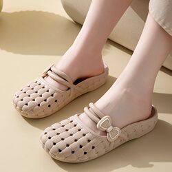 Bow-Knot Closed-Toe Half-Slippers for Women, Summer Outdoor Clogs, Fashionable and Versatile, Home Soft-Soled Breathable Beach Sandals