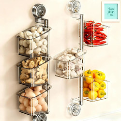 Multifunctional Kitchen Storage Box for Onions, Ginger, and Garlic with Suction Cup, Wall-Mounted Ginger and Garlic Storage Rack, No-Drill Basket