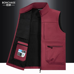 Autumn Outdoor Polar Vest Men's Multi-Pocket Vest Workwear Waistcoat Velvet Jacket Large Size Sports Vest Customized