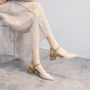 
Sheepskin version! Fashion Baotou Sandals for Women 2026 New Summer and Autumn High Heels Thick Heels Fairy Style Pointed Toe Shoes