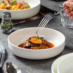 Pure white plate vegetable disk home bone porcelain deep mouth plate high nest disk steamed egg custard special disk steamer deep plate
