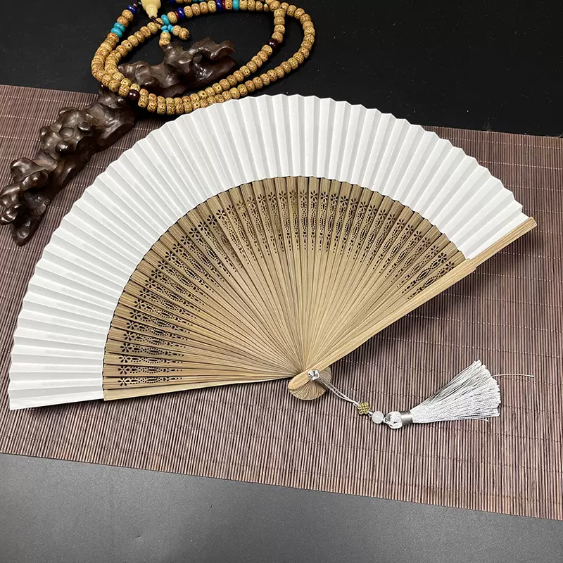 日式6.5寸白折扇双面纸可书画女式扇中国风竹柄小扇子汉服旗袍扇-Taobao