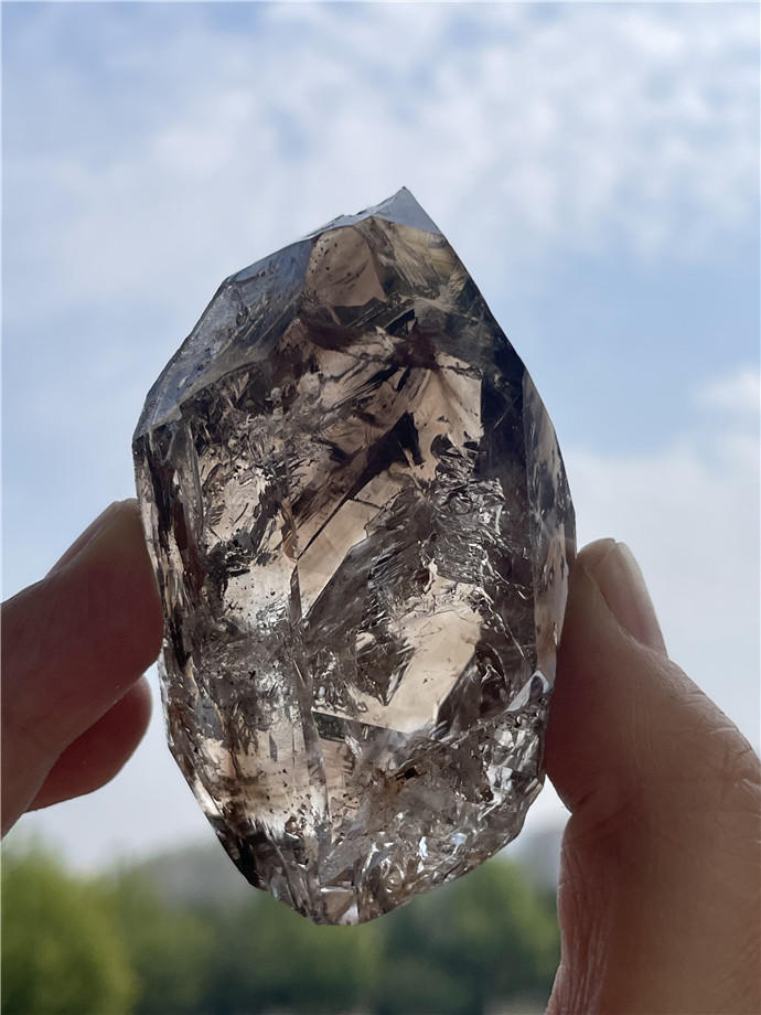 天然烟晶闪灵钻烟骸古老茶水晶窗口原石地水火风四元素力量手把摆-淘宝网