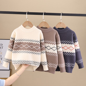 
Boys sweater autumn and winter style 2025 new children's mink velvet sweater small and medium-sized children's plush thickened base shirt
