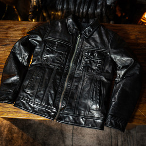 
Mochen Men's Lapel Zipper Short Motorcycle Leather Jacket Genuine Leather Clothes Men's Head-Layer Cowhide Jacket 970