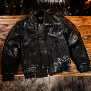 
Mo Chen men's black Hong Kong style retro old lapel cowhide leather jacket casual plus cotton warm jacket G946