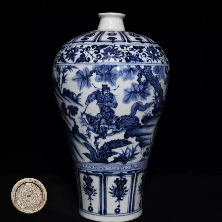 元青花萧何月下追韩信图人物故事纹梅瓶古玩古董明清古瓷器老货