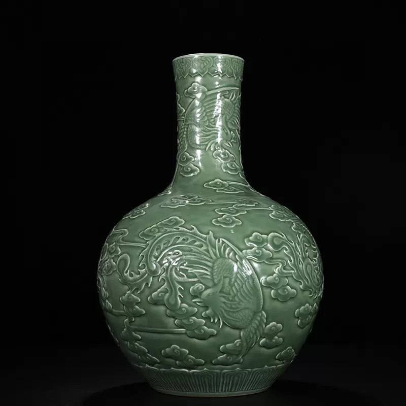 清乾隆豆青釉雕刻凤纹天球瓶古玩古董回流瓷器艺术老货收藏2204-Taobao