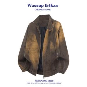 
WASSUP ERIKA American retro pu leather jacket men's spring and autumn trendy casual loose motorcycle jacket