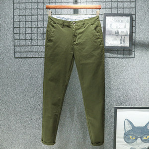 
Pure cotton spring and autumn green high-end casual pants men's slim foot cloth pants summer high-end Korean style trendy trousers