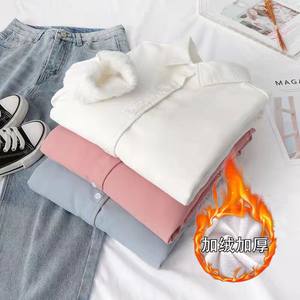 
Fleece-in-warm white shirt for women long-sleeved 2024 autumn and winter new loose large-size base shirt fashionable shirt for women