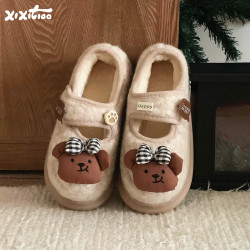 Thin striped bow bear Velcro cotton shoes