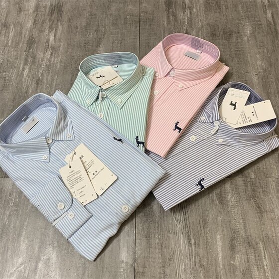 Dutch Single! Autumn new men's blended cotton stripes embroidered long -sleeved couple shirt casual versatile jacket
