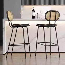 Designer Rattan Bar Stool Nordic Minimalist High Stool with Backrest Bar Island Chair Trendy Coffee Shop Small Tavern