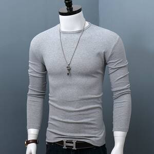 Round neck long-sleeved base shirt for men in autumn and winter large size elastic slim solid color breathable simple large size T-shirt top