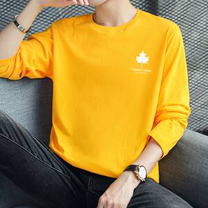 
Long-sleeved T-shirt men's yellow tops trendy brand trendy loose inner bottom shirt round neck autumn clothes men