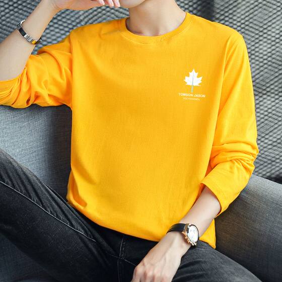 
Long-sleeved T-shirt men's yellow tops trendy brand trendy loose inner bottom shirt round neck autumn clothes men
