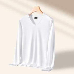 
Men's long-sleeved T-shirt solid color base shirt V-neck white spring and autumn simple inner wear T-shirt autumn clothes men