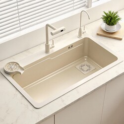 Japanese N2 Thickened 304 Stainless Steel Sink, Large Single Bowl, Cream-Colored Kitchen Sink for Washing Vegetables and Dishes at Home