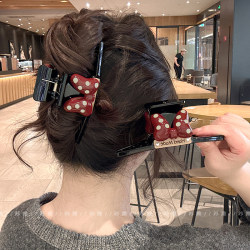 Korean Style New Butterfly Polka Dot Hair Clip, Retro Trendy Claw Clip, High-End Shark Clip for Back of Head Updo Hairpin