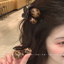 Autumn and Winter New Leopard Print Cherry Hair Clip Small Claw Clip High Ponytail Hairpin Shark Clip Hair Accessory Half-Up Hair Clip