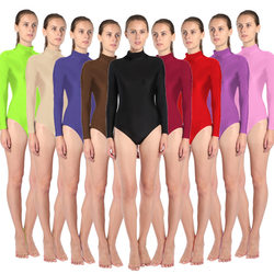 Women's High-Neck Dance Costume with Back Zipper, Tight-Fitting One-Piece Outfit for Stage Performance, Long-Sleeve Triangle-Crotch Gymnastics Leotard