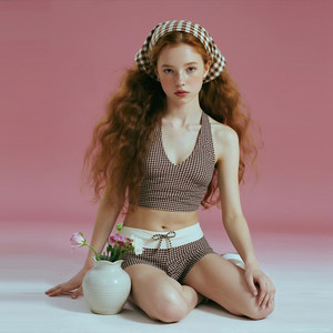 
anqinwind split swimsuit women's two-piece plaid printed halter neck backless hot spring vacation photo swimsuit