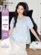 Meng Xiaoqi bow blue puff sleeve shirt women's summer lace strap shirt special beautiful top